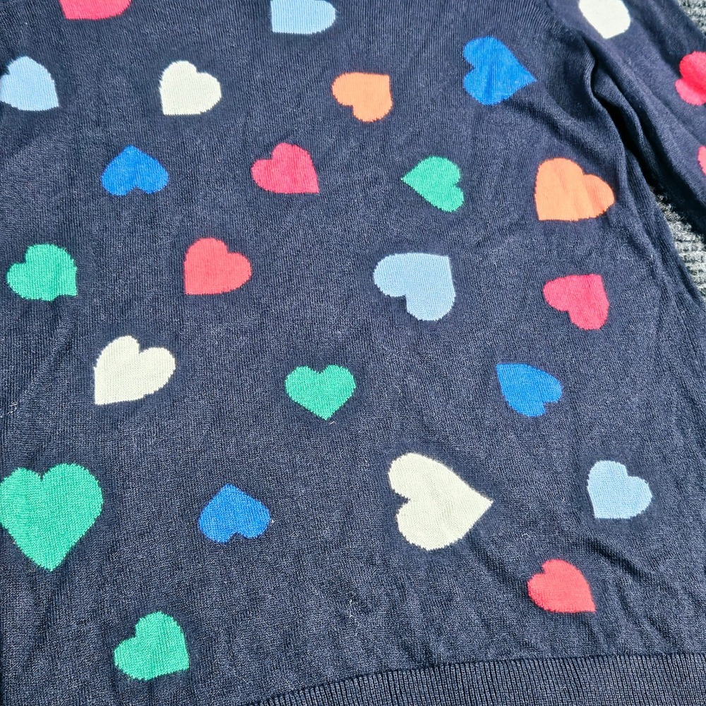 Talbots Petites Navy Blue Multi Color Heart Intarsia Crewneck Sweater Size P - Picture 2 of 7